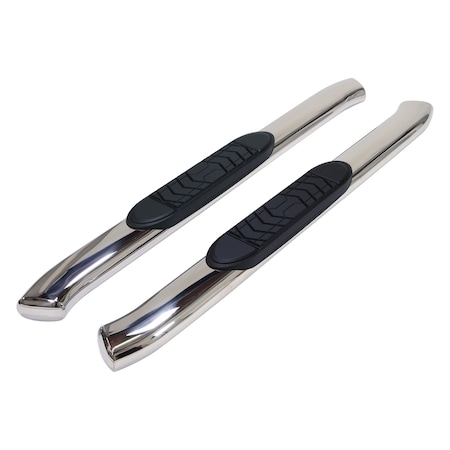 Trailfx NERF BAR OVAL 5 With Step Pads 5 Inch Oval Bent Polished Stainless Steel With Welded End Caps A7071S